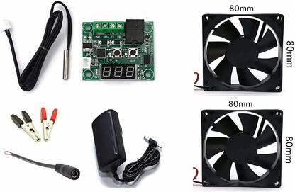 INDOUS Combo of Temprature Sensor & controller With 3'' Exhaust Fan(2) & 12v/2A Power Adaptor including Crocodile Clips & DC Female Jack Electronic Components Electronic Hobby Kit