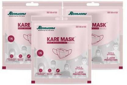 Romsons Kare Mask 6 Layer Protection N95 Respirator Mask with 99% Bacteria Filteration & Elastic Ear loop, 3 Pc Kare Mask 6 Layer Protection N95 Respirator Mask