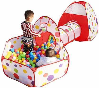oxy hub 3-in-1Tunnel Playhouse Ball Pool Ball Pit Tent (Balls not Included, Multicolour) (Multicolor)