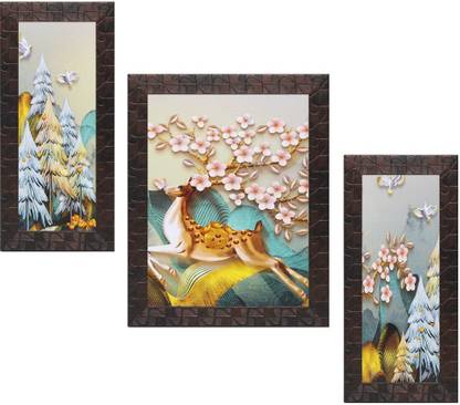 Indianara Set of 3 Modern Art Painting (3200) Digital Reprint 13.5 inch x 10.2 inch Painting