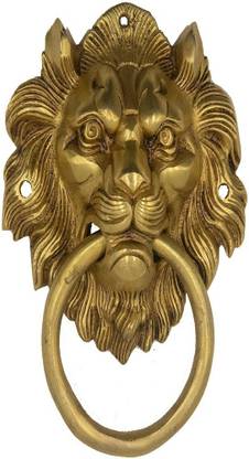 Simar Creations Brass Lion Door Knocker Antique Lion Design Gate Handle Decorative Showpiece  -  21 cm