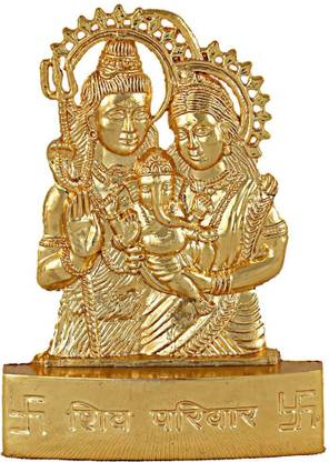 Gifts & Decor Pack of 1::Beautiful Hand Carved Solid Metal Lord Shiva Parivar.::Size: Height 7 x 4.5 Cm's | Weight: Appx. 29 Grams | Material: Metal::Made from Quality Metal and Handmade in India Gorgeous Hand work and perfect showpiece of Indian Handicrafts Beautiful Puja Idol For Home, Office, Car Dashboard::Religious Spritual Idols Showpieces Placed in Home Office Drawing / Living & Pooja Room brings Wealth,Health,Peace & Happiness Decorative Showpiece  -  7 cm
