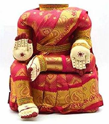 snehatrends Lakshmi/Varalakshmi/Varamahalakshmi Idol Maroon and Golden Saree Decorative Showpiece (8.4 Inches Height Small Size) Decorative Showpiece  -  21.59 cm