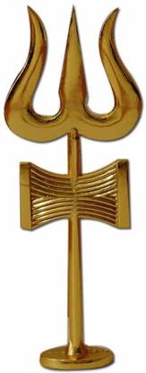 Takshila Gems Trishul Damru Standing Asthadhatu Yantra (10x3 cm) Car Dashboard/Table Decor Decorative Showpiece  -  10 cm