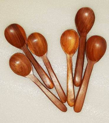 ANB Enterprises Wooden Spoons set of 6 Eating spoon , soup spoons 15X3X1 Cm Wooden Soup Spoon, Coffee Spoon, Tea Spoon, Ice-cream Spoon Set