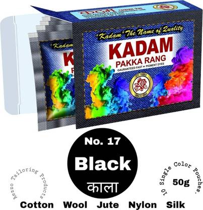 Aezzo Kadam Fabric Dye Color for Old and Faded Cloth. Black Shade No. 17. (Pack of 10 Pouches)