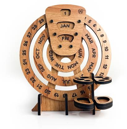 Galliard Wooden Calendar Perpetual Circular (With Pen Stand & Card Holder) Perpetual Table Calendar