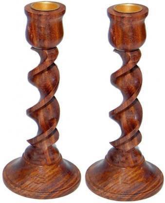 Smarts collection Wood Candle Holder Set (Brown, Pack of 2) Wooden Candle Holder