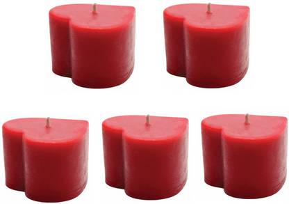 SAPI'S Heart Shape Unscented Pure Wax Candle for Home Decoration/Diwali Candle/Romantic Candle/Birthday Candle/Valentine Candle/New Year Candle,2 Inch Burn Time: 8 Hours, Set of 5 (Red) Candle