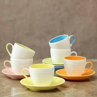 DULARIYA Pack of 12 Bone China Multicolor Cup Saucer Set