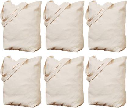 VITARA VITARA [ PACK OF 6 ] Organic Premium Cotton Tote Shopping Bags with Extra Strong 13" Handle | Hold 15 kg | Heavy Duty, Washable, Eco Friendly Biodegradable Canvas Multipurpose Grocery Bag Pack of 6 Grocery Bags