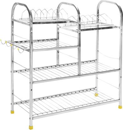 Zobby Stainless Steel 4 Layer Wall Mount Kitchen Dish Rack with Plate & Cutlery Stand Metal Kitchen Cabinet