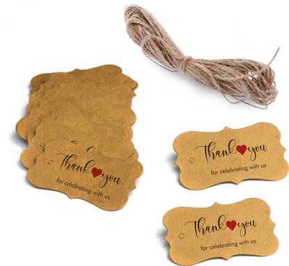 Gudki Thank You Tags, Labels, Hanging Cards, Perfect for Gifts, Weddings 4x7 cm (Brown) - Pack of 100 (Thank You For celebrating with us a1) Non Adhesive Paper Label