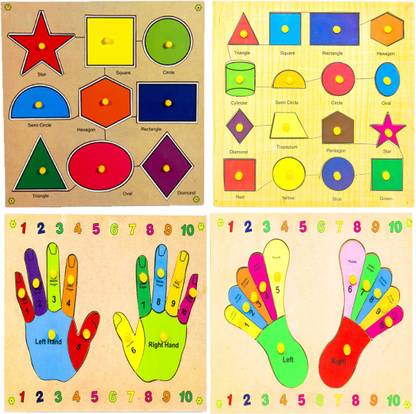 SALEOFF Wooden Puzzle Board for Kids - Hand & Fingers Along with Foot & Toes, 16 Colour and Shape & 9 Different Shapes - Learning & Educational Gift for Kids ( Combo Of 4 )