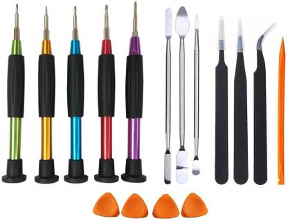 wroughton 5 Metal Precision Screwdriver Set for Mobile Repairing With 4 Mobile Opener, 1 Fiber Plastic Stick Spudger, 3 Metal Openers and Set of 3 ESD Non-Magnetic Tweezers- Straight, Flat & Curved Precision Screwdriver Set