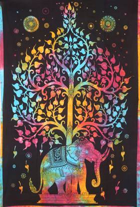 prerit collections Elephant Mandala Printed Single Size Art Tapestry