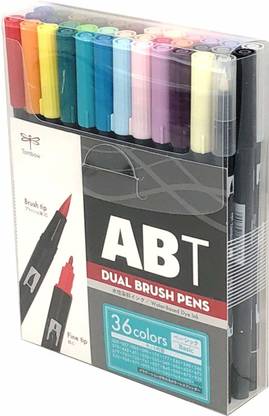 Tombow ABT Dual Brush Pens ( Brush and Fine) Water Based Dye Ink - Basic 36 shades