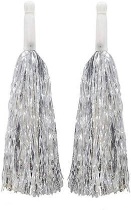 snehatrends Adults and Kids Pom Poms for Cheerleading Set of 2 Fluffy Metallic Cheerleader Pom Poms for Fun and Team Spirit (Silver)
