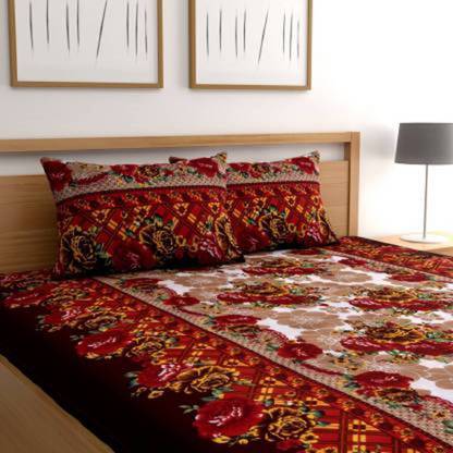 Roomesssentials 144 TC Cotton Double Floral Flat Bedsheet