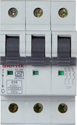 Gratix 10 AMP 3 pole TP MCB Three phase with ISI marked 002 MCB