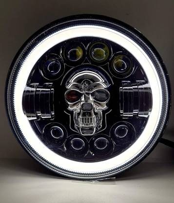 RWT Skull Design 7 Inch LED Headlight Headlight Motorbike LED for Royal Enfield (12 V, 80 W)