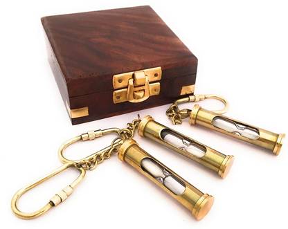 Ascent Gift Brass Sand Timer Keychain set of 3 with wooden box Key Chain