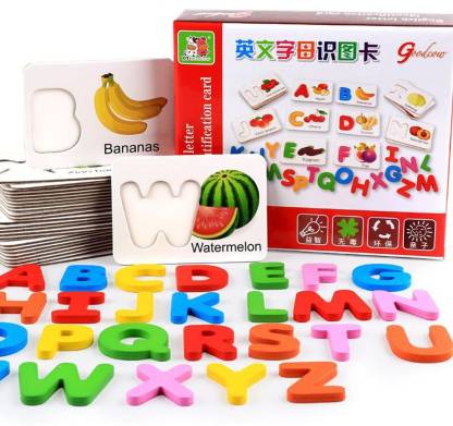 baybee Alphabet Premium Wooden Identification Card / Educational Toy with Knobs for Children B (Alphabet)