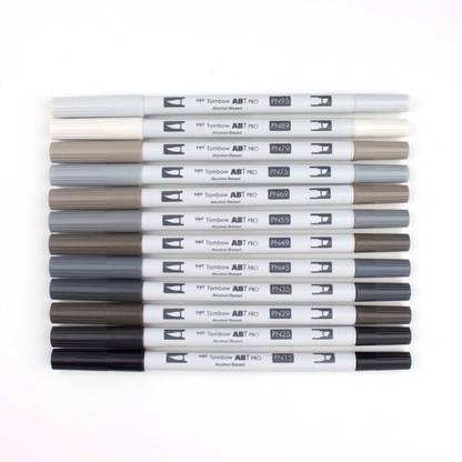 Tombow ABT Pro Gray Palette Alcohol Based, Dual tip Permanent Art Markers (brush & chisel)
