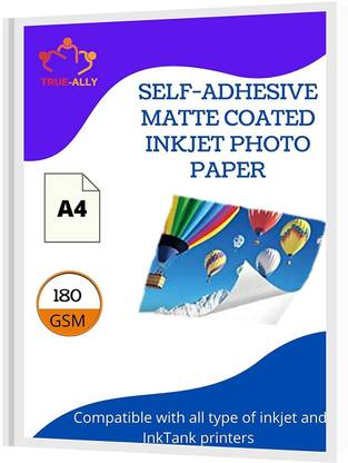 True-Ally Sticker Self-Adhesive Matte Finish Photo Paper A4 Size 180 GSM - 20 Sheets (A4-20 Sheet) Unruled A4 180 gsm Photo Paper