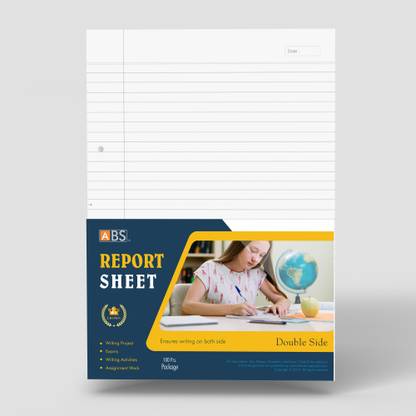 ABS Crown Double side ruled Sheets for Project/Assignment/Practical/Homework/Exams A4 65 gsm A4 paper