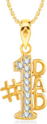 VSHINE Number 1 Dad Daddy Father Love Heart Pendant Locket with Chain Gold Plated Stylish American Diamond Fancy Party Wear Latest Design Collection Fashion Jewellery for Women, Girls, Men and Boys Gold-plated Cubic Zirconia Alloy, Brass Pendant