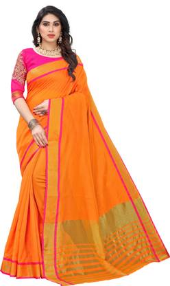 ZILVIRA Fashion Cotton Blend Saree with Unstitched Blouse