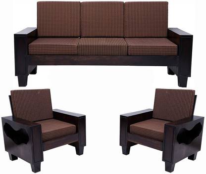 Santosha Décor Sheesham Solid Wood Fabric 3 + 1 + 1 Sofa Set