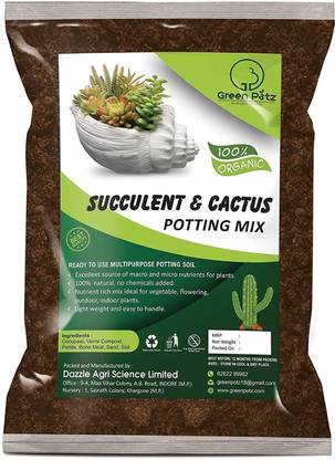 GREENPOTZ Potting Soil Mix for Succulent Cactus Plants, 100% Organic Soil with Cocopeat, Vermi Compost, Perlite and Essential Nutrients Soil