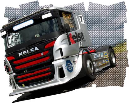 WALLDESIGN 35.56 cm Man Truck Race 3D Wall Sticker - 17.7 inch width x 14 inch height - Small Self Adhesive Sticker