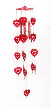 shanol Red Heart plastic Wind Chime for home decoration love heart wind chime. 5 aluminium pipe and 21 beautifull red heart hangging around the pipes love wind chime. (length :- 25 inch ) home, office garden balcony decoration also a piecefull sound wind chime wind chimes for home positive energy Good Luck vastu item Plastic, Aluminium Windchime