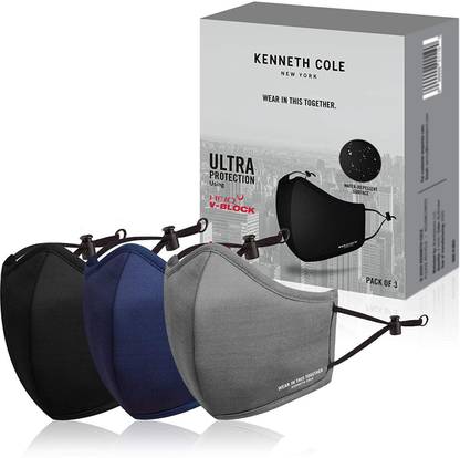Kenneth Cole Kenneth Cole Viroblock 6 Layer Neoprene Face Mask Respirator For Bacteria, Germ & Pollution Protection Includes Nose Clip, With Smart Temp Technology, Breathable & Reusable Cloth, Free Size (Set of 3) BLKPO3_1 Reusable, Washable Cloth Mask