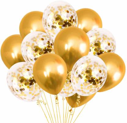 Bash N Splash Solid Golden Balloon & Confetti Balloon Gold Pack Of 10 Balloon