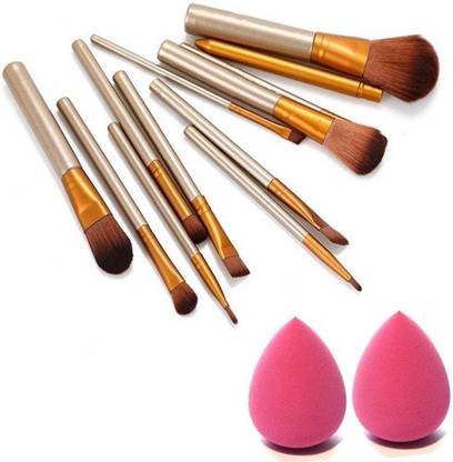 SKINPLUS Makeup Brush Set of 12 with storage box + 2 sponge puff
