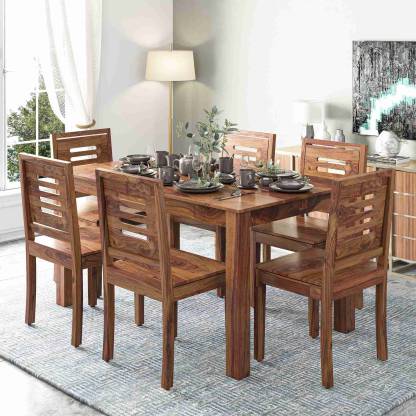Modway Sheesham Wood 6 seater dining set with chairs For Room/Home/Hotel Solid Wood 6 Seater Dining Set