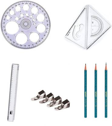 Book birds engineering Set of Scale setsquare, pro circle,Drawing Clips, Long Scale, Pencils, (Pack of 1) Drafting Compass Set