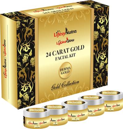 लयकाग्लो डर्मा गोल्ड लाइफसी न्यूट्रा 24 कैरेट गोल्ड फेशियल किट 250 g