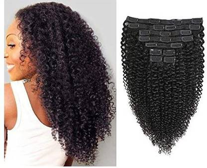 Jiarosi Kinky Curly Clip In  Extensions,22 Inch 3C 4A Afro Kinky Curly Clip Ins,Soft 8A Brazilian Remy Human  Lace Weft Hair Extension
