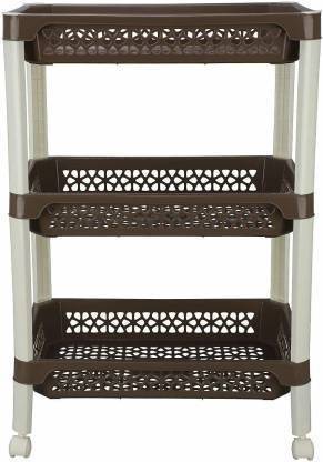PRAGATI SALES Multipurpose Use ( 3 Layer - Rectangular ) Storage Trolley With Wheels Heavy Duty Plastic ( Medium ) Plastic Kitchen Trolley
