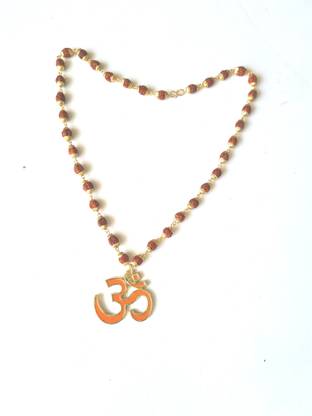 tanishq beads Om Locket With Gold Plated Rudraksha Chain Gold-plated Brass Pendant