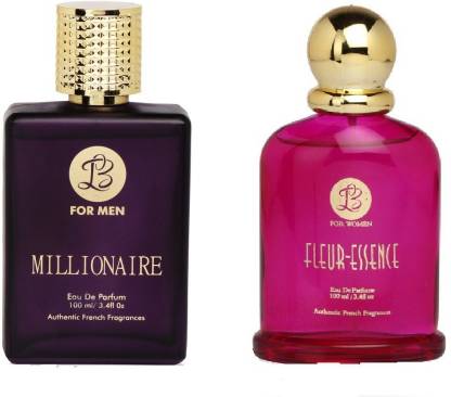 Lyla Blanc Mens MILLIONAIRE & Womens FLEUR-ESSENCE - (Set of 2 Perfume for Couple) (100ml each) Eau de Parfum  -  100 ml