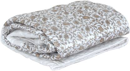 STITCHY Double Bed Size Jaipuri Silk Quilt Razai with Gold Prints Printed Double Bed Quilt Silk Batting