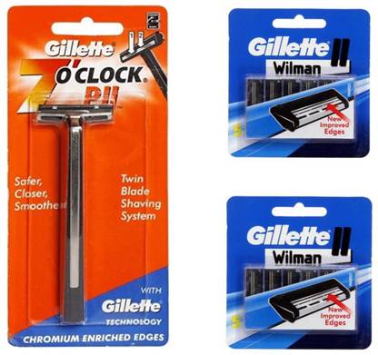 Gillette (7) O clock shaving razor and Wilman blades, Men