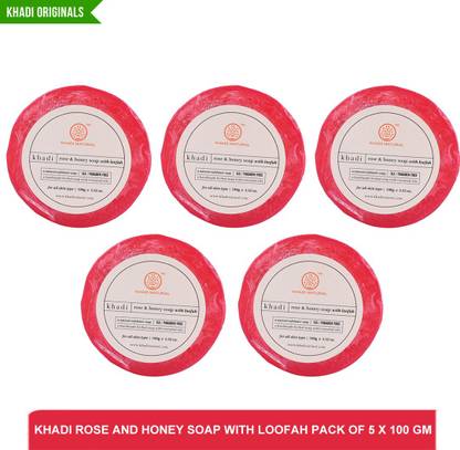 KHADI NATURAL | Rose and Honey soap with loofah - best natural soaps(pack of 5)100g