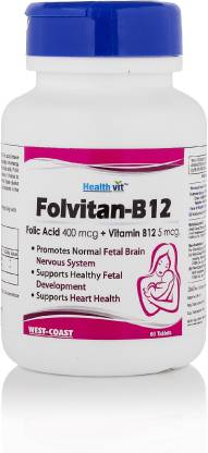 HealthVit Folvitan-B12 Folic Acid 400 mcg + Vitamin B12 5 mcg 60 ...